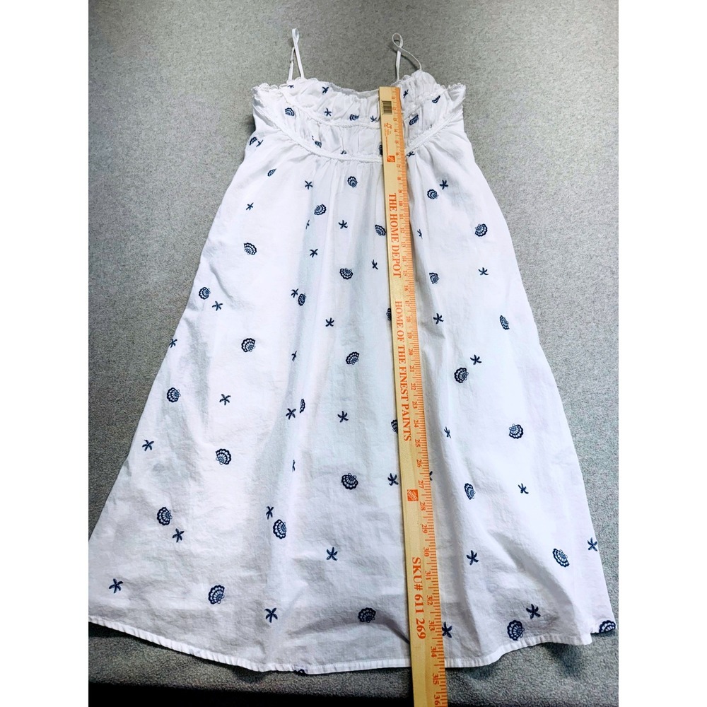 Simple Retro White Embroidered Midi Dress S Cottagecore Coastal Summer Flowy - Picture 6 of 11